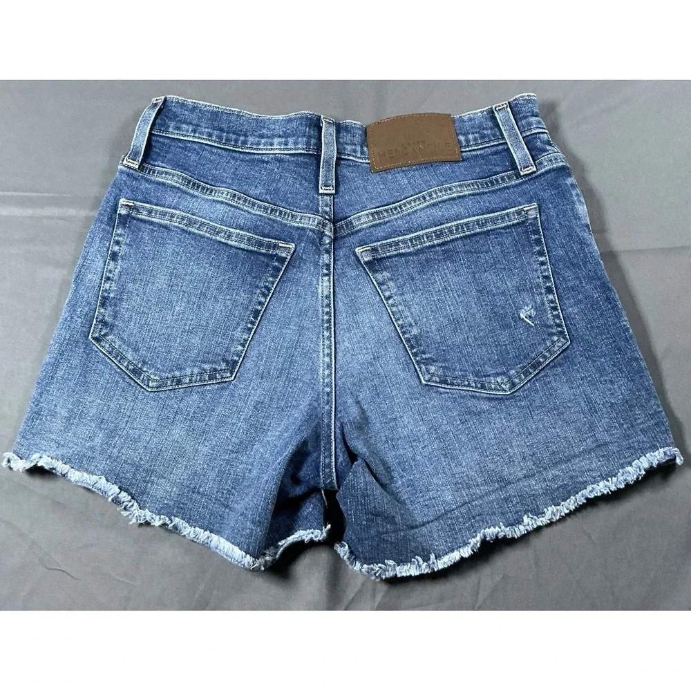 J.Crew Mercantile Womens Denim Shorts Blue Raw Hem High Rise Size 25 US 2